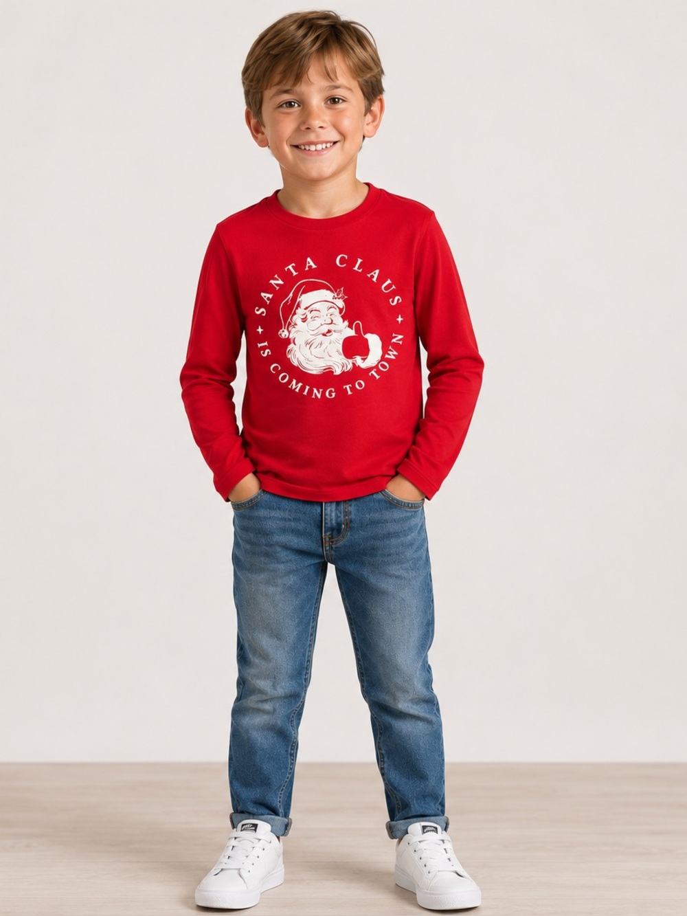 Holiday Time Red Santa Claus Kids Tee